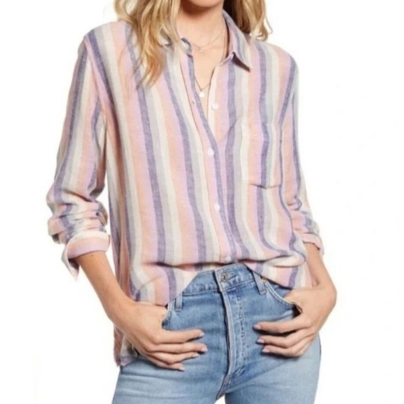 Rails Tops - Rails Charli Mandalay Stripe Button Down Top Rayon Linen Blend XS